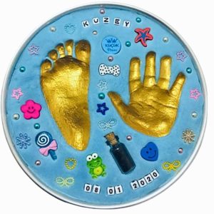Statik Hamur Mavi Klasik model Bebek El Ayak izi Hatıra seti