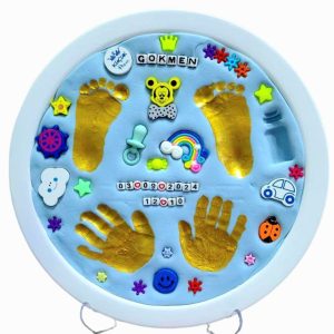 Statik Hamur Mavi, Çerçeveli Bebek El Ayak izi Hatıra seti