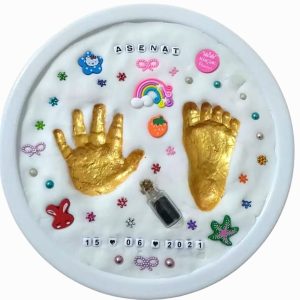 Statik Hamur Beyaz, Çerçeveli Bebek El Ayak izi Hatıra seti