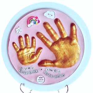 Statik Hamur Pembe, Çerçeveli Bebek El Ayak Izi Hatıra Seti